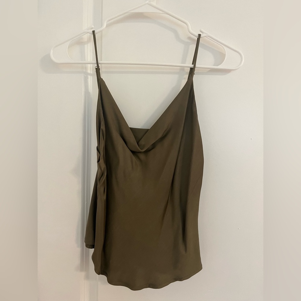 Zara Satin Olive Green Draped Dress Top